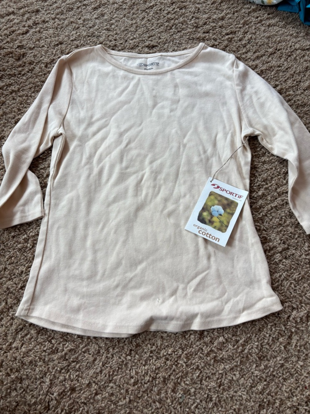 Sportif Women's Organic Cotton Long Sleeve Scoop Neck Top - Light Cream